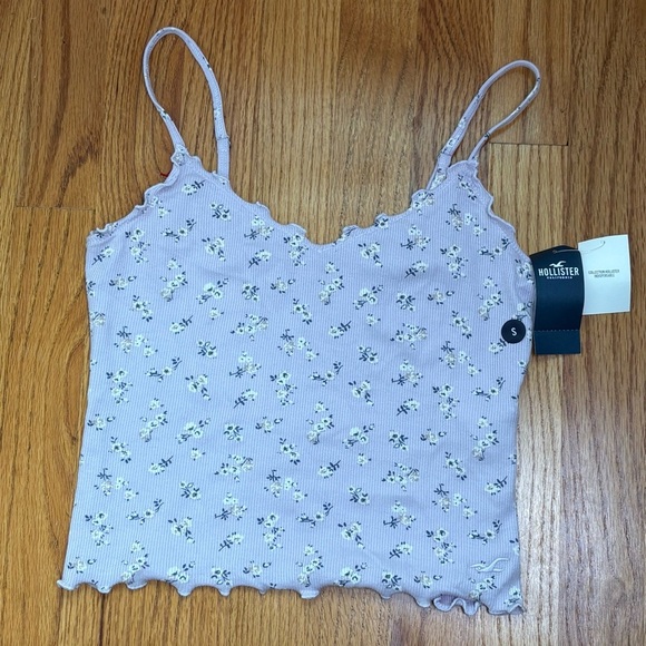 NEW Hollister Y2K babydoll ditzy ditsy floral print lettuce edge lavender cami S - Picture 5 of 16
